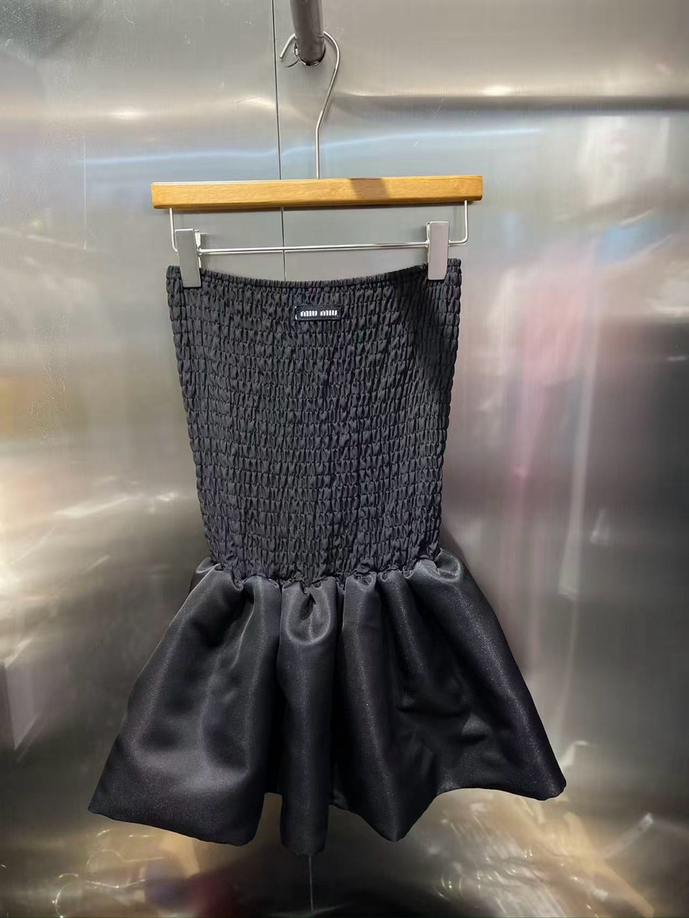 Miu Miu Black Smocked Mermaid Hem Skirt